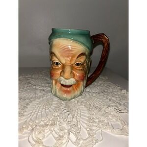 Vintage PY Japan Character Mug Toby Jug Ceramic Smiling Old Man Teal Hat 5.5"